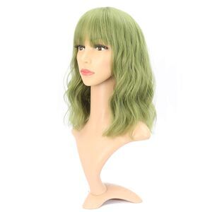 Women's Short Matcha Wigs Curly Wavy Shoulder Length Pastel Bob